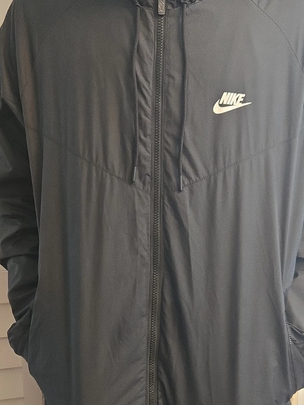 Nike Black Hooded Windbreaker with White Swoosh
